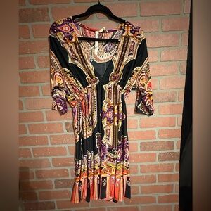 Multicolor Paisley, V-Neck Women's Dress- size XL